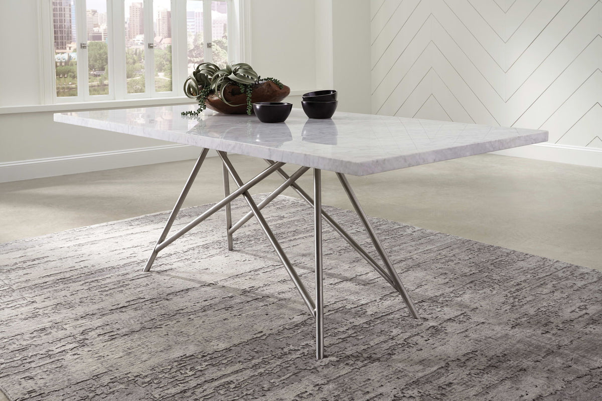 Coral - Marble Rectangular Dining Table - Carrara / Stainless Steel