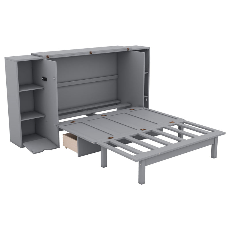 Murphy Bed With Shelves, Drawers And USB Ports