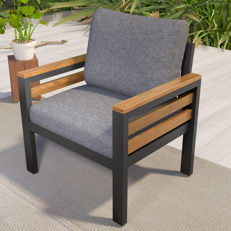 4 Piece Outdoor Furniture Sofa Set For 5 People With Acacia Wood Armrests, Removable Cushion
