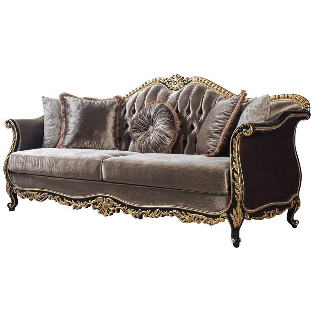 Betria - Sofa With 5 Pillows - Light Green Velvet, Gold & Black High Gloss - Urban Living Furniture (Los Angeles, CA)