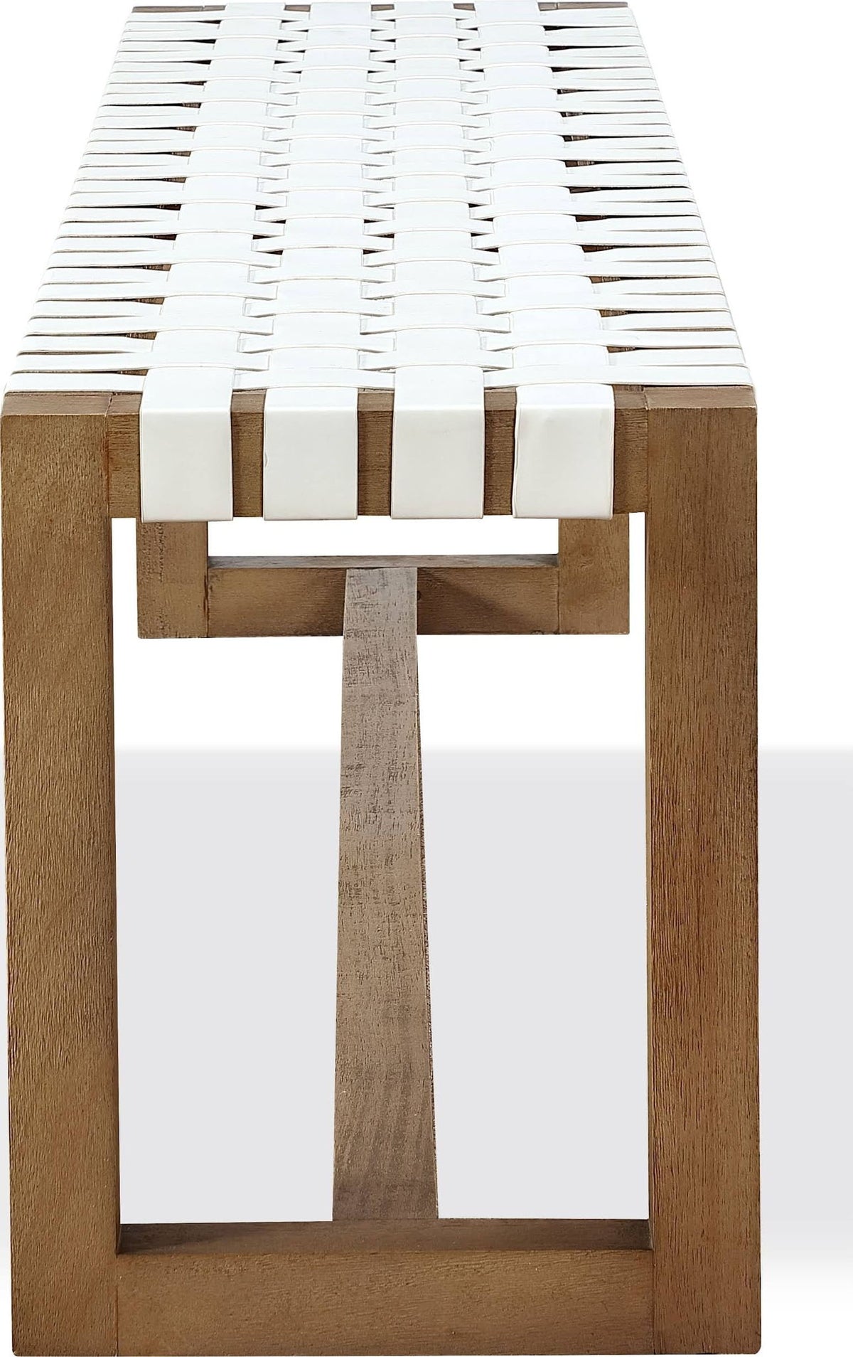 One - Woven Leather And Solid Wood Dining Bench - White And Bisque