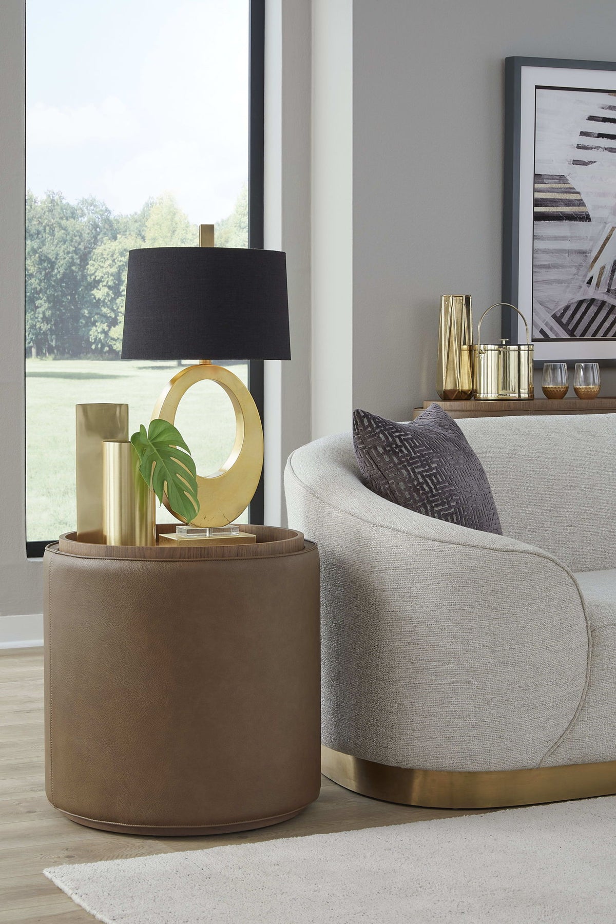 Yeal - Leather Upholstered Storage Table With Wooden Top