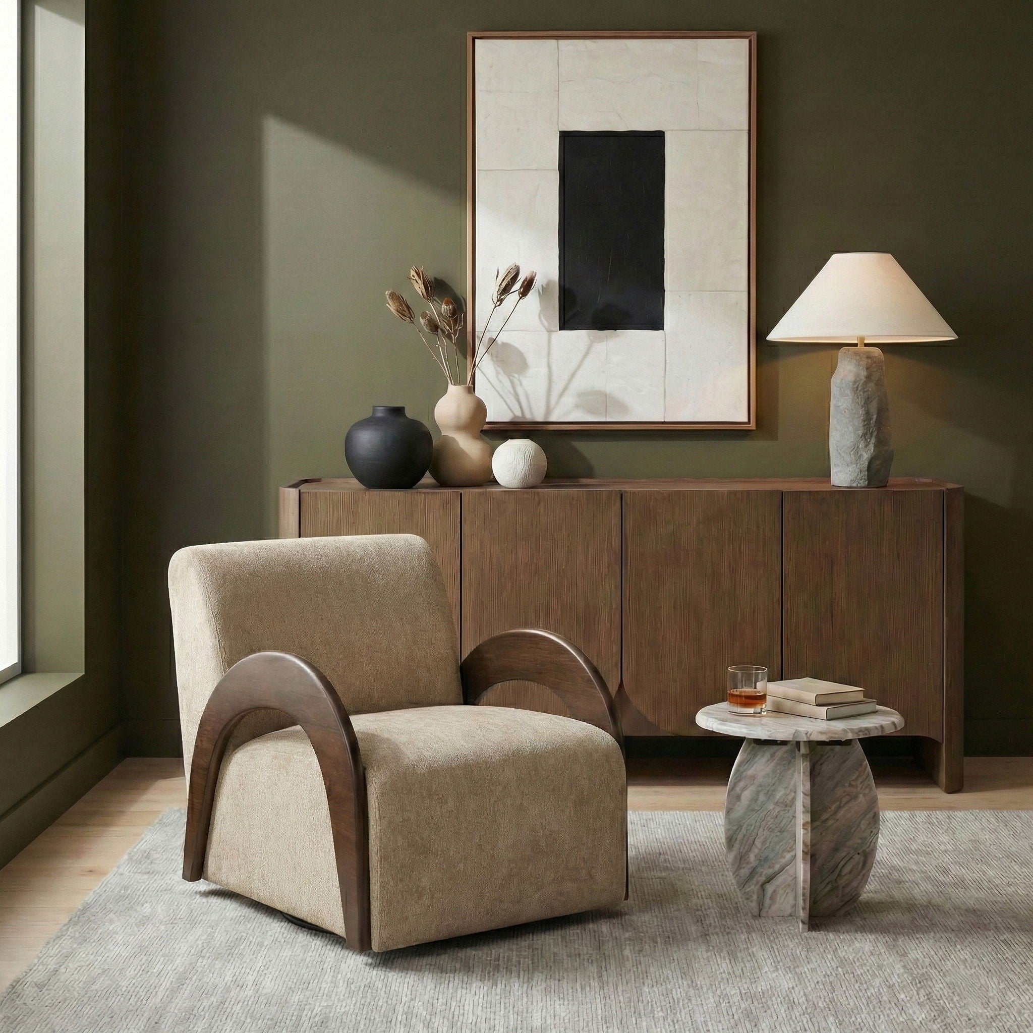 Neria - Chenille Fabric Upholstered Swivel Accent Chair - Painted Brown Base - Urban Living Furniture (Los Angeles, CA)