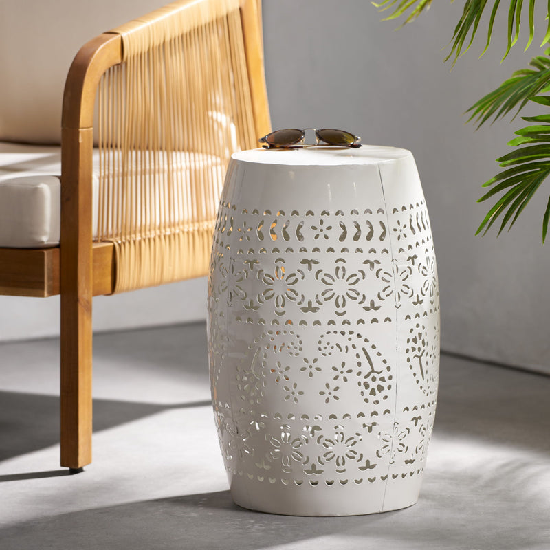 Transitional Ruby - Side Table With Lace Cut Design - White