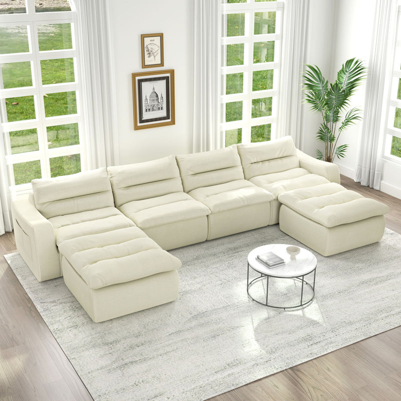 Modern Lazy Style Compression Sofa With Comfortable Beanbag Design - Beige