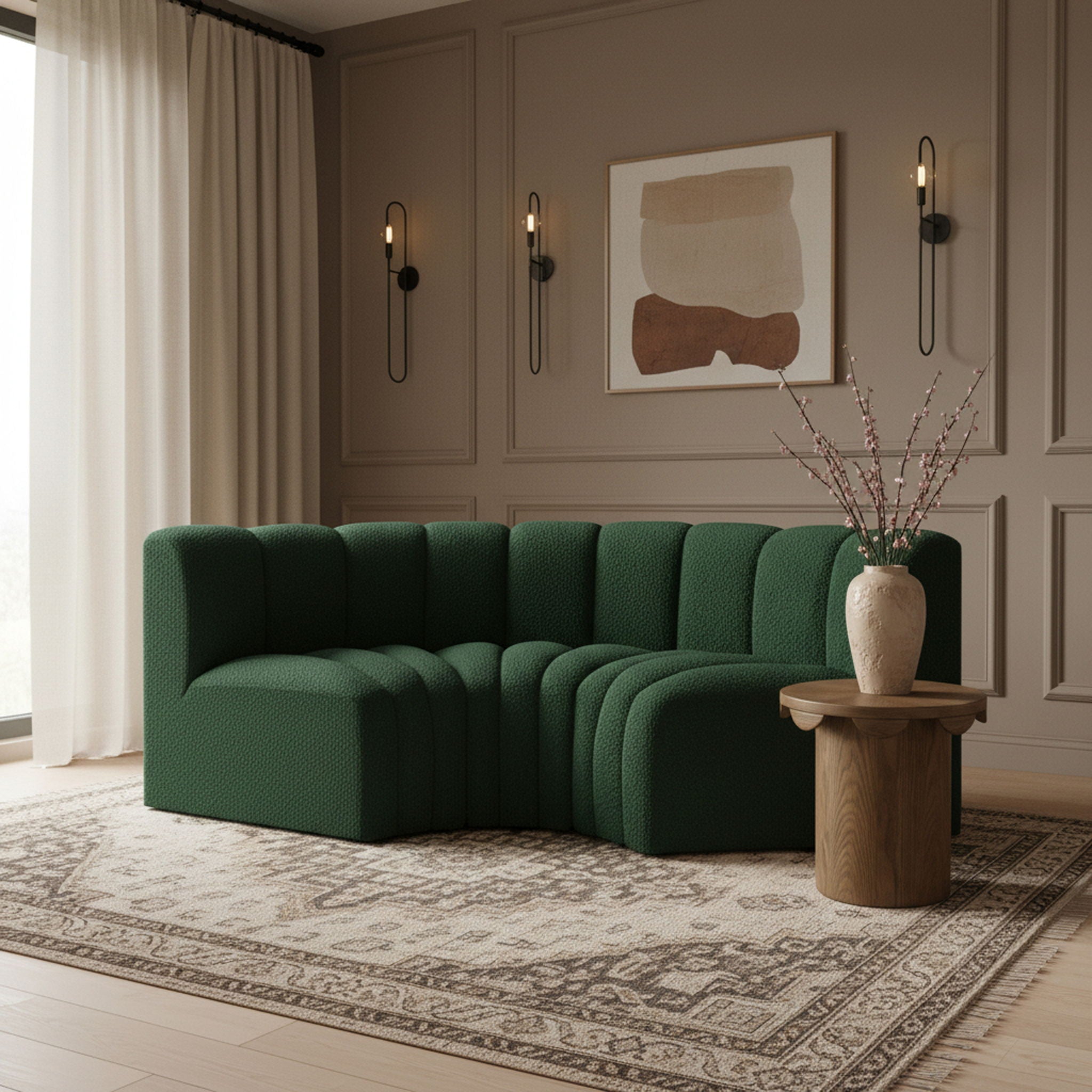 Arc - Boucle Fabric 3 Piece Modular U-Shaped Sofa