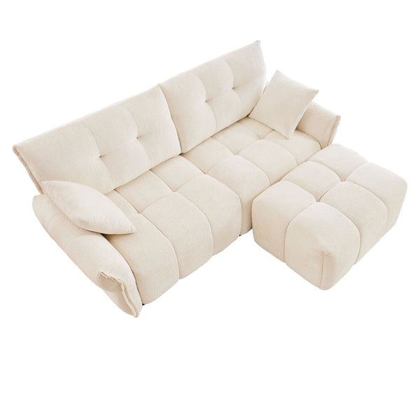 Elegant Sofa Set With Ottoman And Pillows, Textured Chenille, High Resilience Cushions