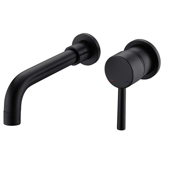 Modern Wall Mount Single Handle Bathroom Sink Faucet, Curved Spout - Matte Black Brass