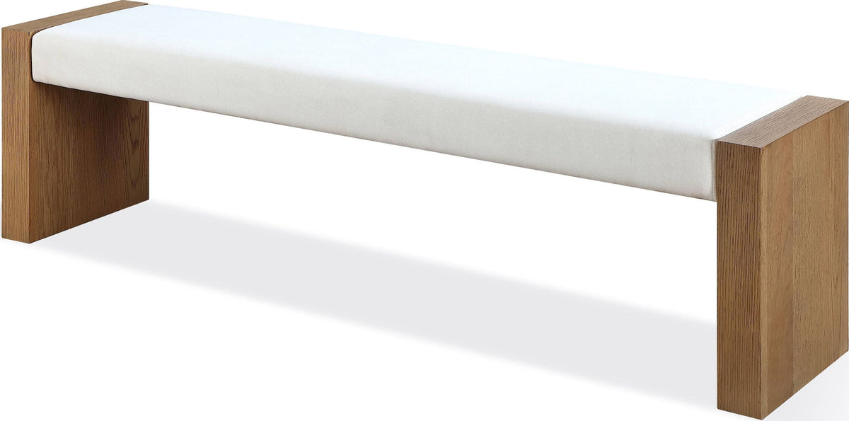 One - Modern Coastal Slab Leg Upholstered Dining Bench - White Oak And White Pearl