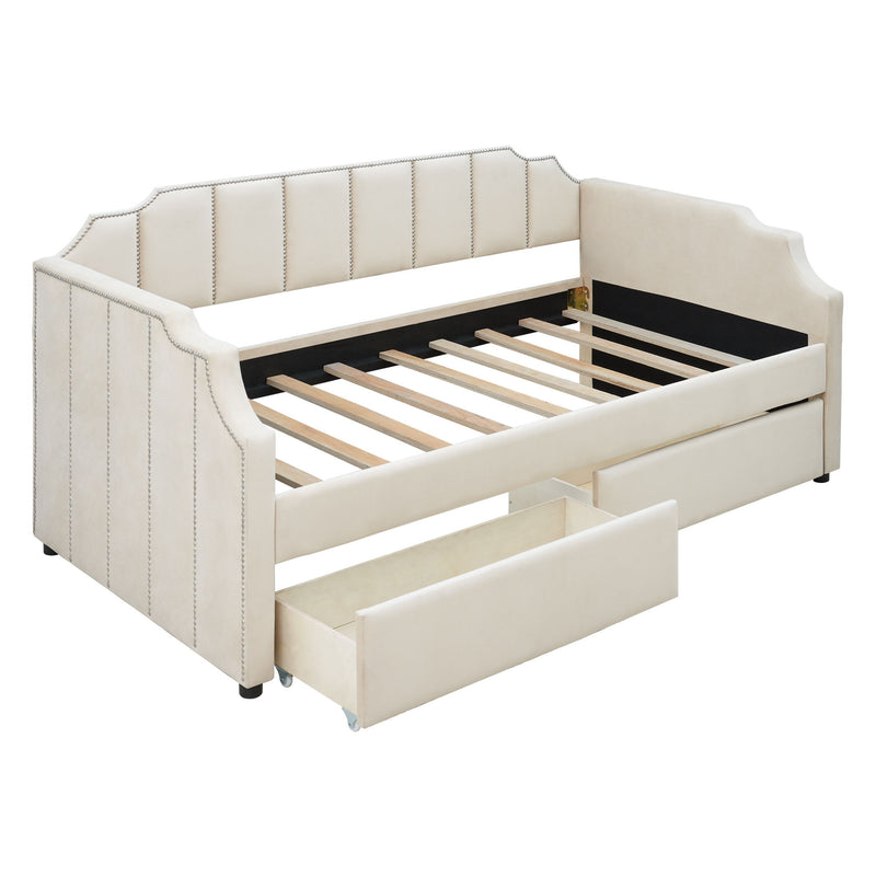 Upholstered Daybed With Drawers, Slat Support