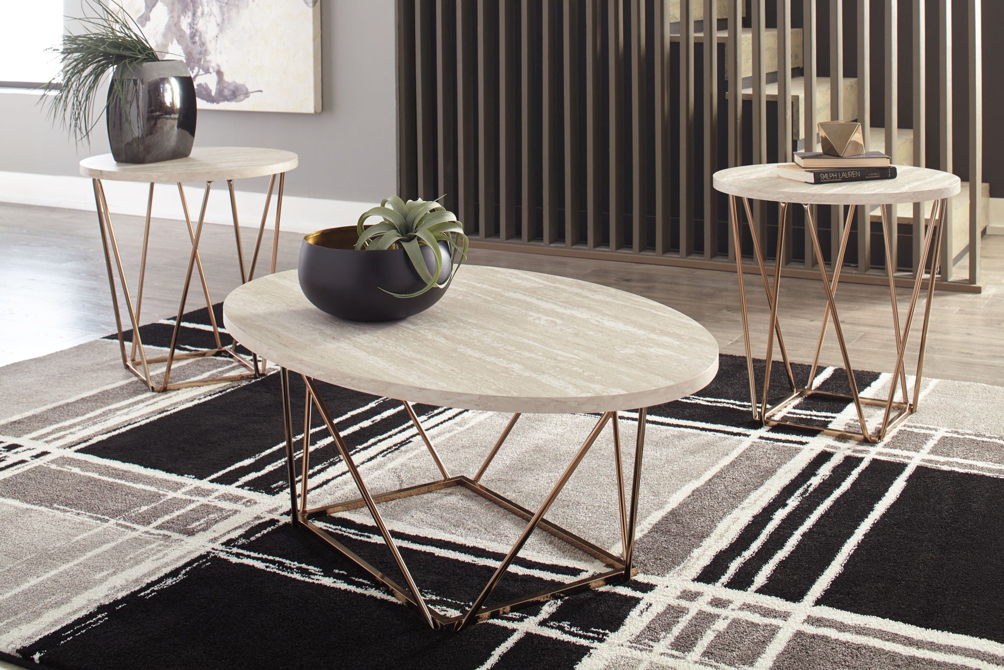 Tarica - Occasional Table Set (Set of 3) - White / Metallic - Urban Living Furniture (Los Angeles, CA)