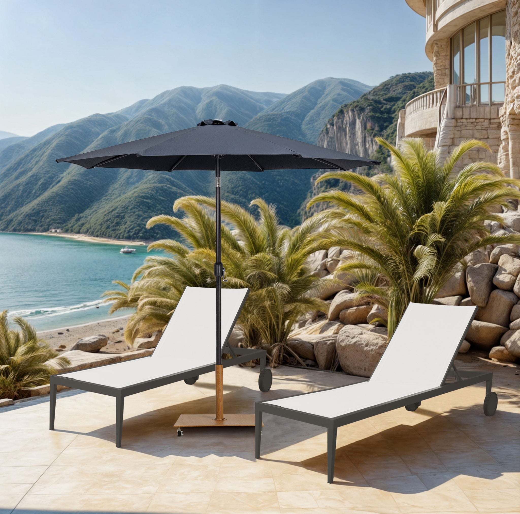 Fiji - Aluminum Patio Umbrella With Square Teak And Black Base - Urban Living Furniture (Los Angeles, CA)