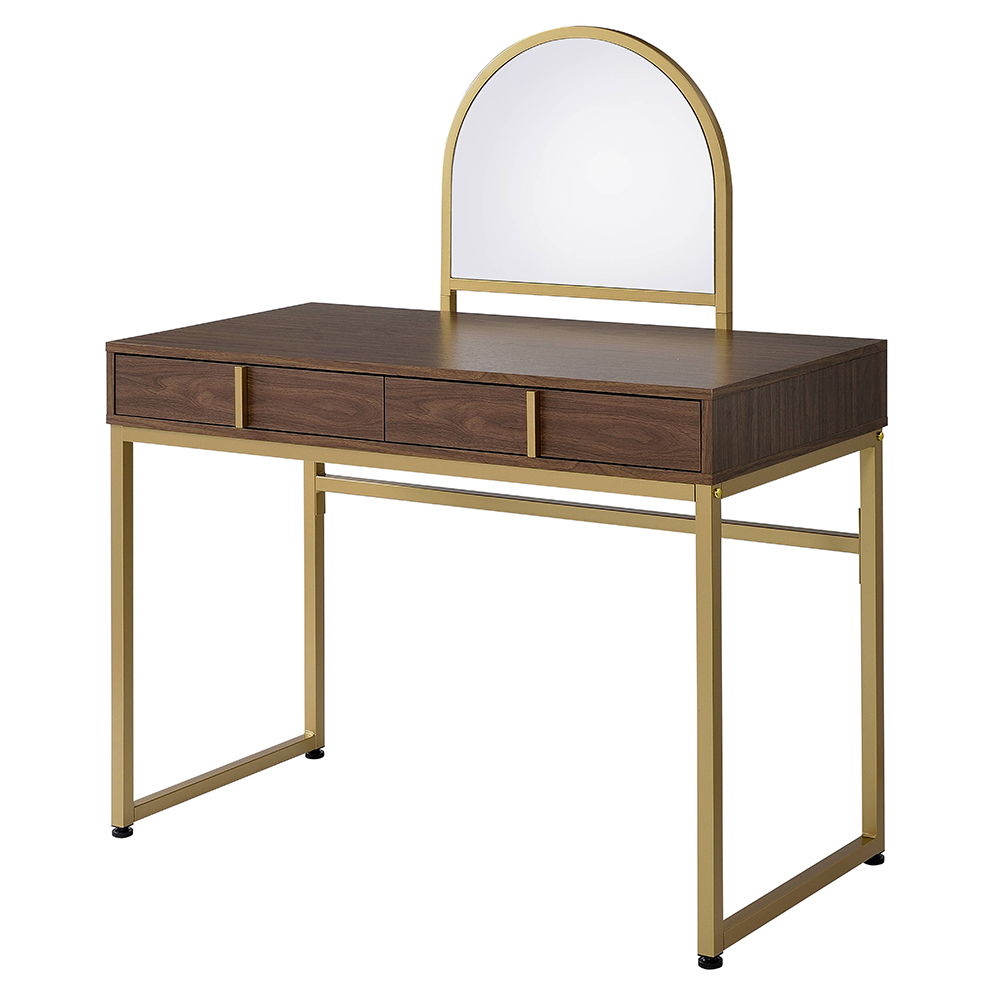 Coleen - 50" Vanity Desk With Mirror & Jewelry Tray - Walnut & Gold - Urban Living Furniture (Los Angeles, CA)