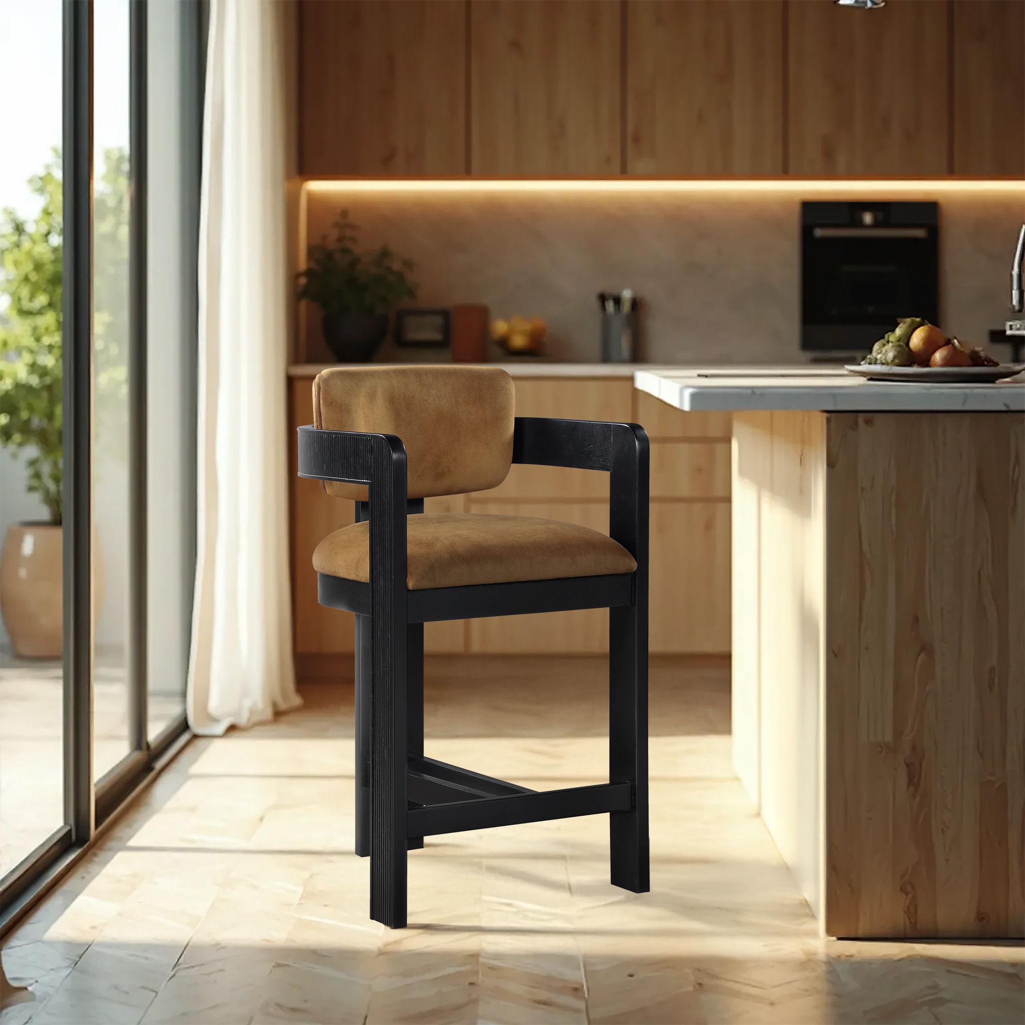 Sacha - Velvet Stool With Black Base - Urban Living Furniture (Los Angeles, CA)