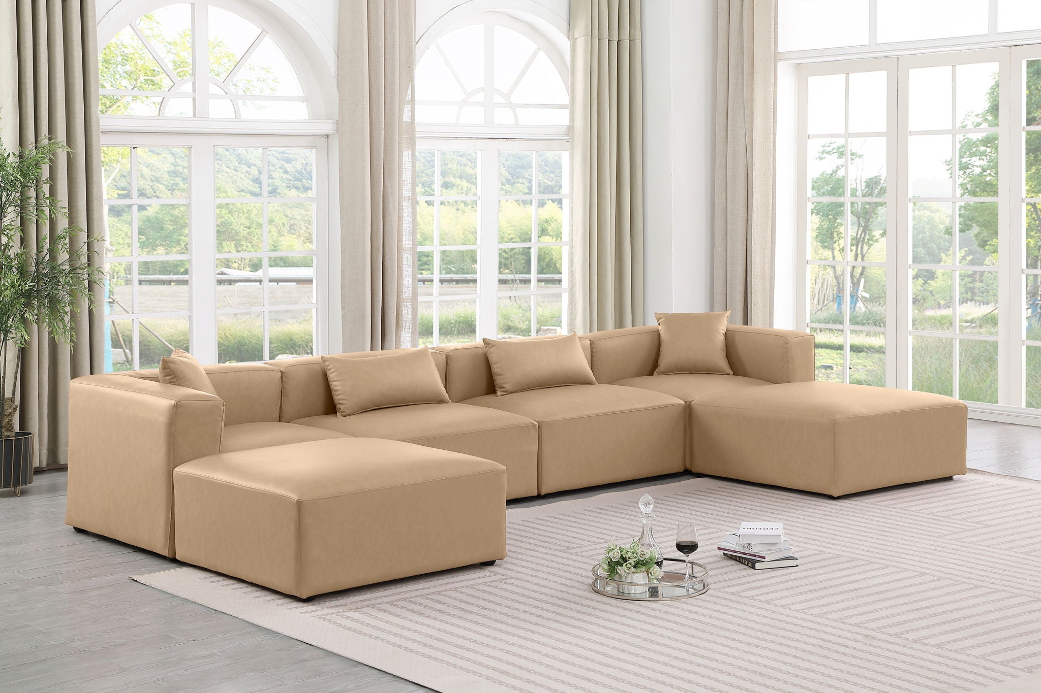 Cube - 6 Piece Modular Double Chaise Sectional - Tan - Urban Living Furniture (Los Angeles, CA)