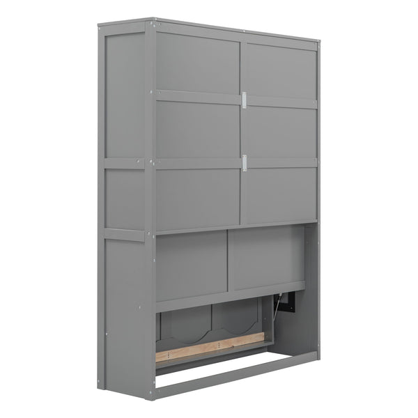 Full Size Murphy Wall Comfort Bed With Shelves - Gray