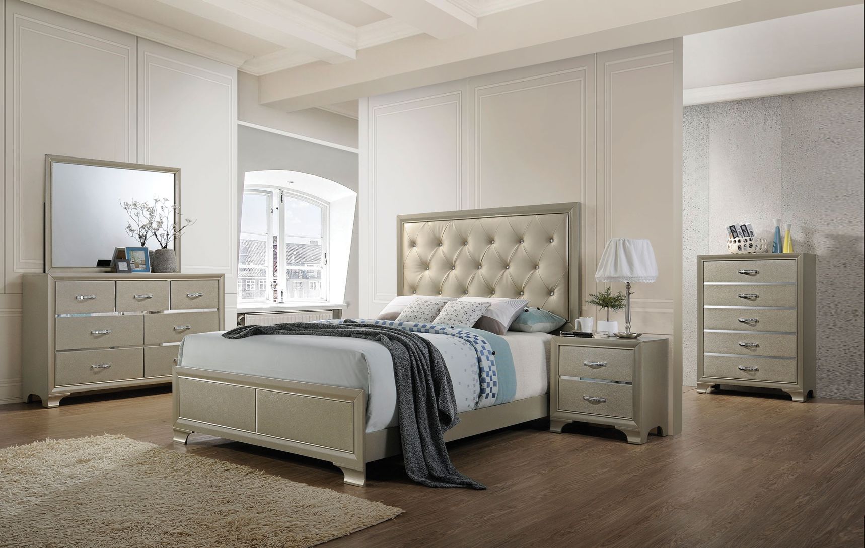 Carine - Queen Bed - PU & Champagne - Urban Living Furniture (Los Angeles, CA)