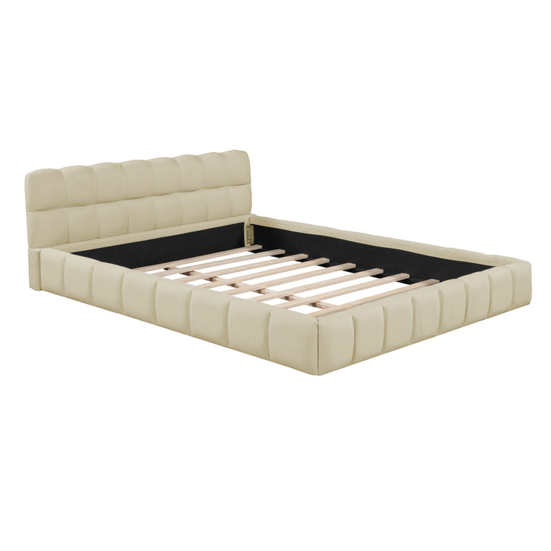 Upholstered Platform Bed With Thick, Grounded Bed With Solid Frame