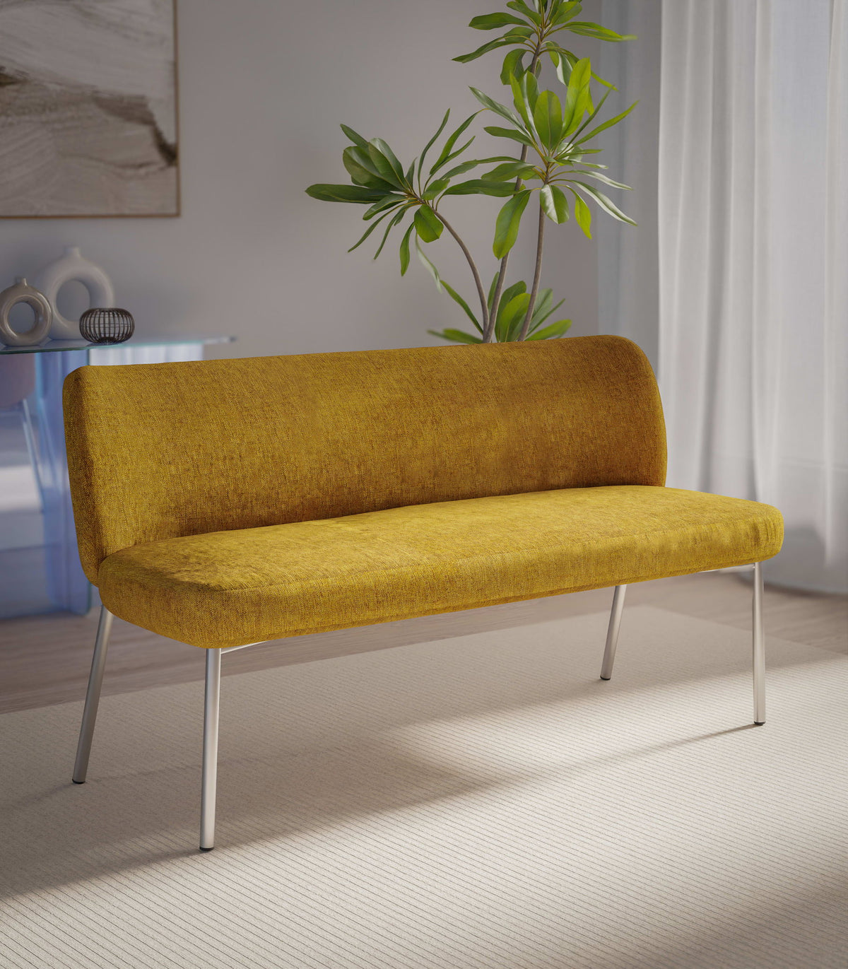 Fomo - Chenille Upholstered Stainless Steel Base Settee - Pineapple