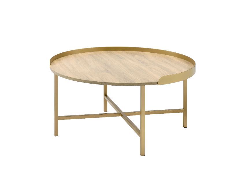 Mithea - Coffee Table - Oak Table Top & Gold Finish - Urban Living Furniture (Los Angeles, CA)