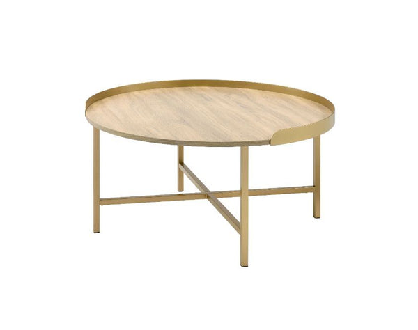 Mithea - Coffee Table - Oak Table Top & Gold Finish - Urban Living Furniture (Los Angeles, CA)