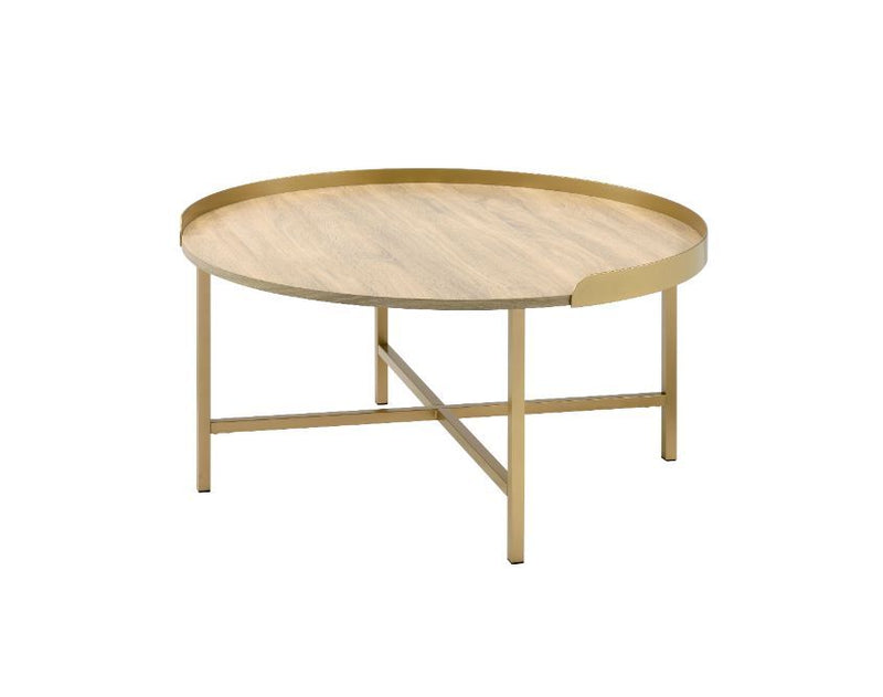 Mithea - Coffee Table - Oak Table Top & Gold Finish - Urban Living Furniture (Los Angeles, CA)