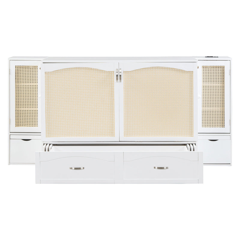 Murphy Wall Bed With Drawer And Rattan Decoration