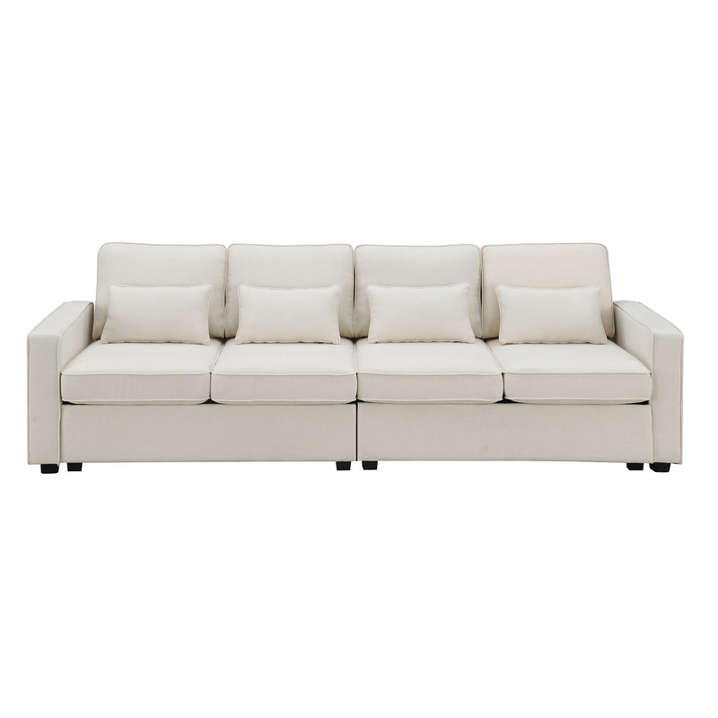 4 Seater Modern Linen Sofa With Armrest Pockets And 4 Pillows, Minimalist Style Couch For Living Room - Urban Living Furniture (Los Angeles, CA)