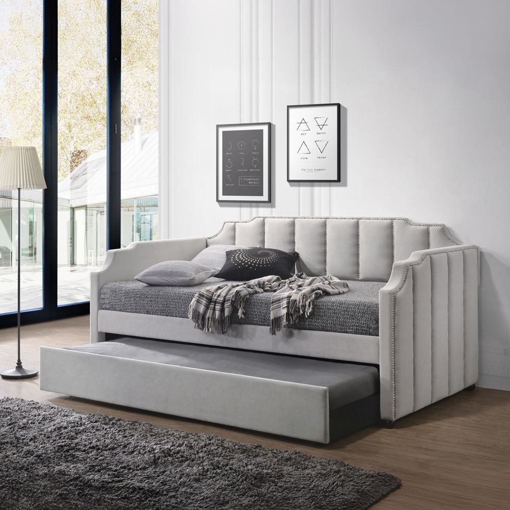 Peridot - Twin Daybed With Trundle - Dove Gray Velvet - Urban Living Furniture (Los Angeles, CA)