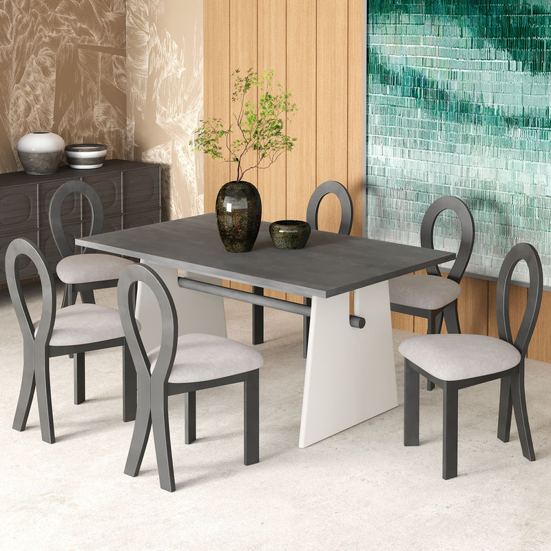 7 Piece Dining Table Set With Trestle Dining Table And 6 Upholstered Dining Chairs