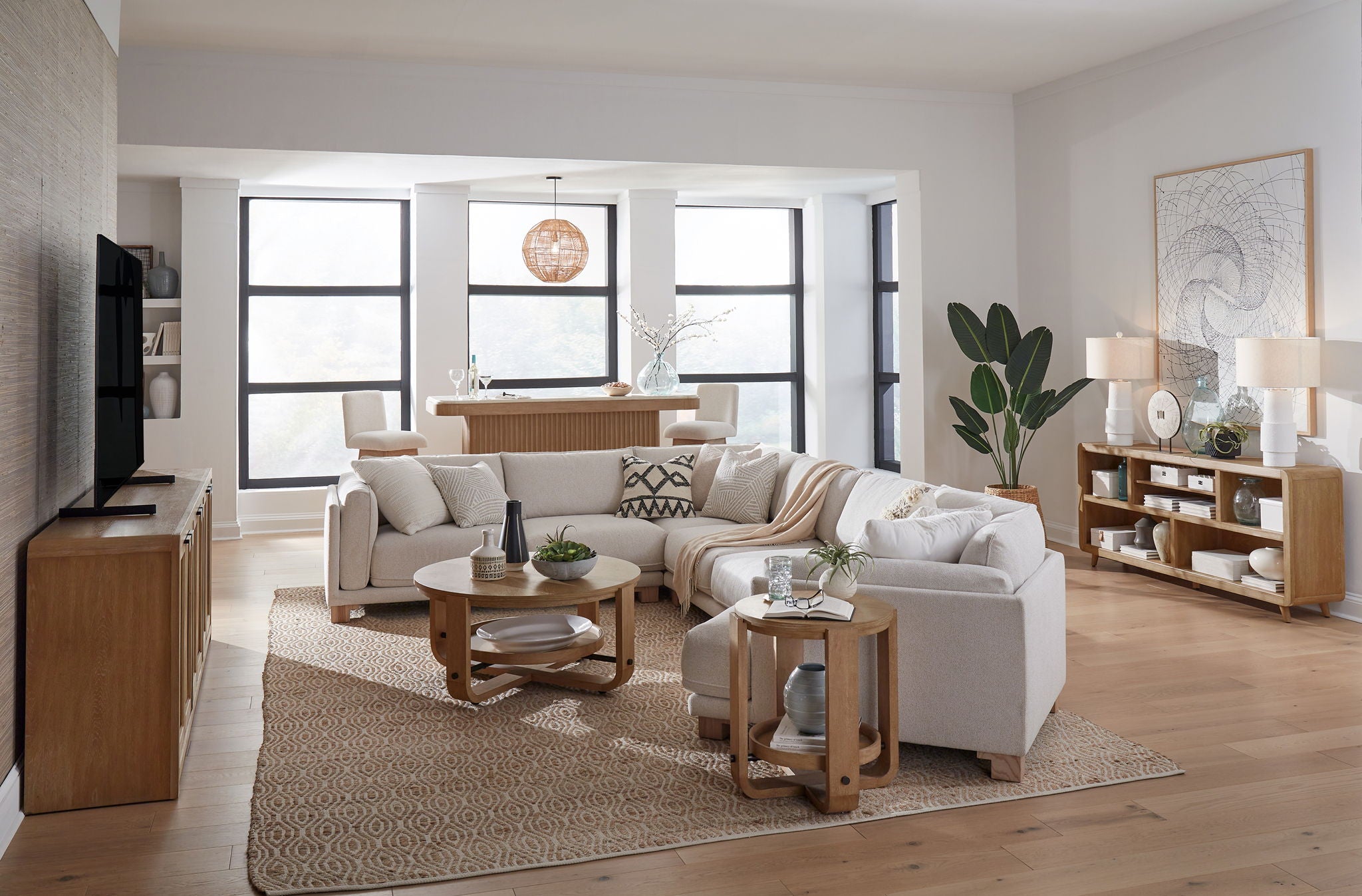 Escape - 90" Console With Reversible Panel Doors - Glazed Natural Oak Natural Cane - Urban Living Furniture (Los Angeles, CA)