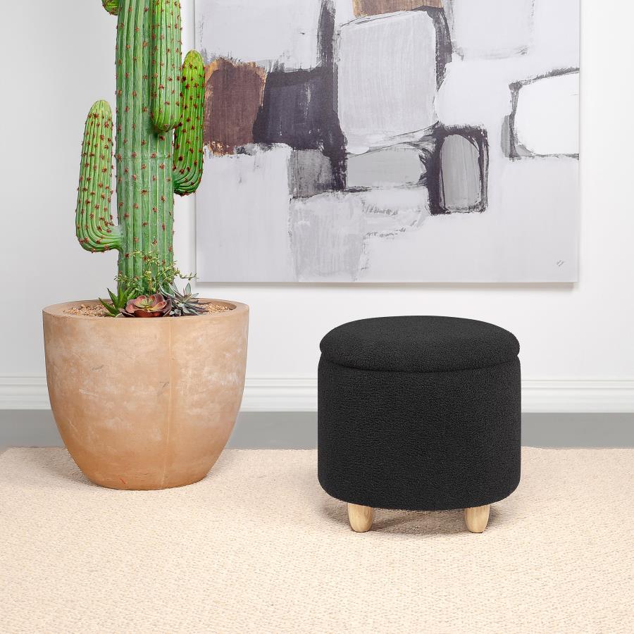 Valia - Faux Sheepskin Upholstered Round Storage Ottoman - Urban Living Furniture (Los Angeles, CA)
