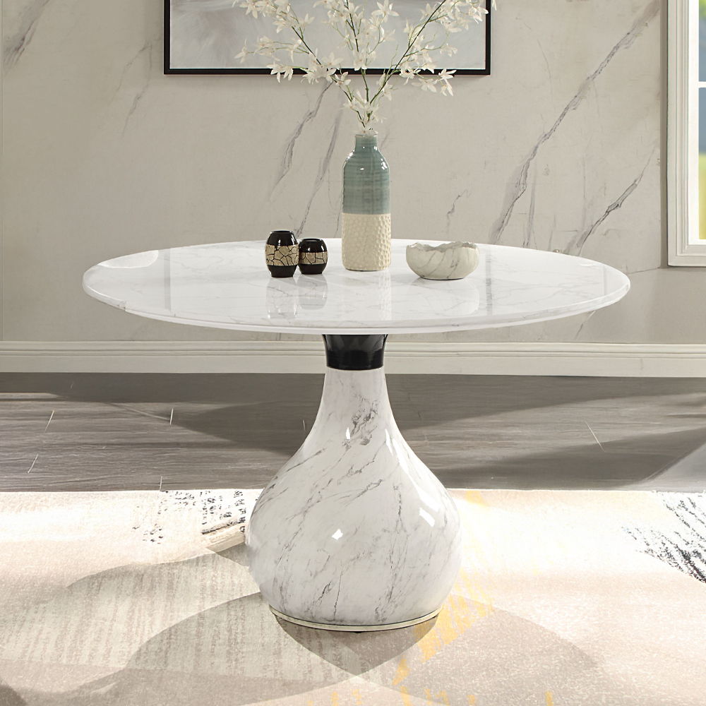 Koen - Round Dining Table, Engineering Marble Top - White & Black - Urban Living Furniture (Los Angeles, CA)