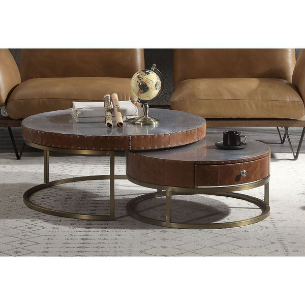 Tamas - Coffee Table - Aluminum & Cocoa Top Grain Leather - 13" - Urban Living Furniture (Los Angeles, CA)