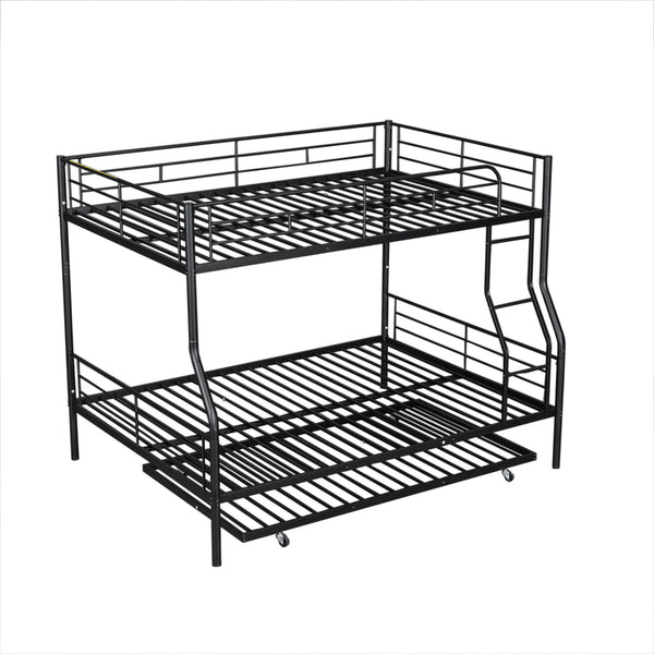 Full Long Over Queen Metal Bunk Bed With Trundle - Black