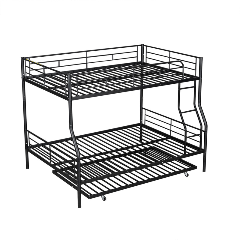 Full Long Over Queen Metal Bunk Bed With Trundle - Black