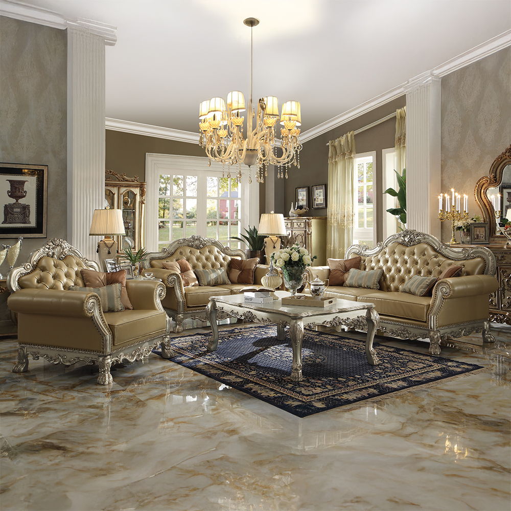 Dresden - Loveseat With 3 Pillows - Bone Synthetic Leather & Gold Patina - Urban Living Furniture (Los Angeles, CA)