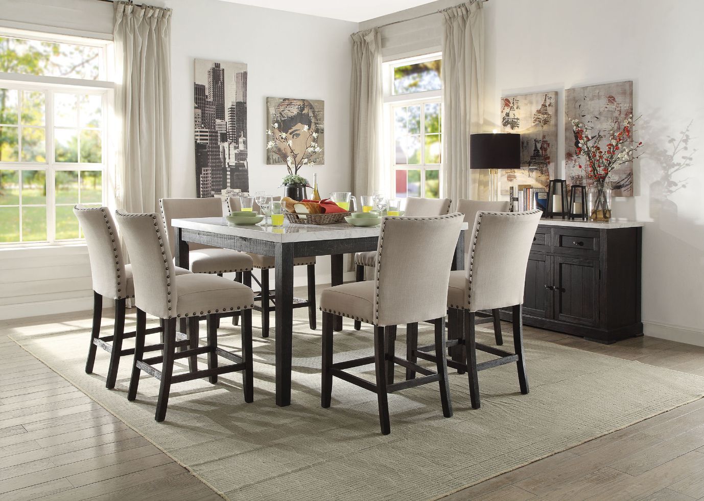 Nolan - Counter Height Table - White Marble Top & Salvage Dark Oak - Urban Living Furniture (Los Angeles, CA)