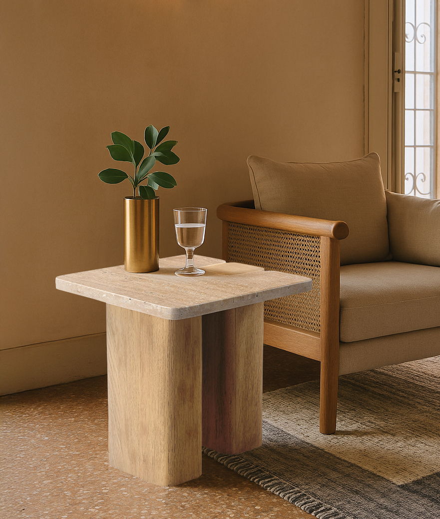 Ravenna - Genuine Fabric Travertine And Oak Wood Table - Urban Living Furniture (Los Angeles, CA)