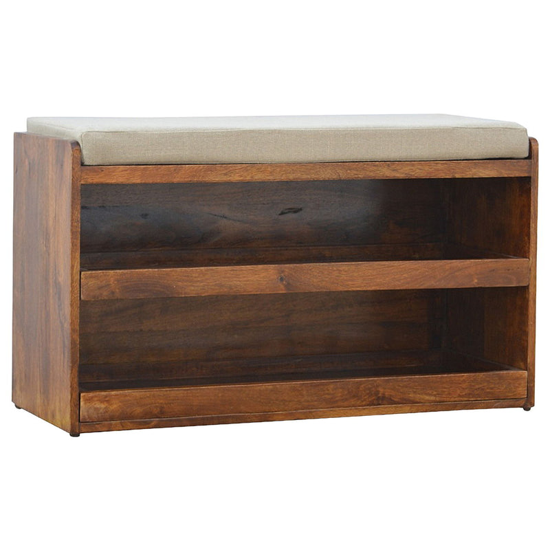 Pull Out Shoe Bench - Chestnut / Mud Linen