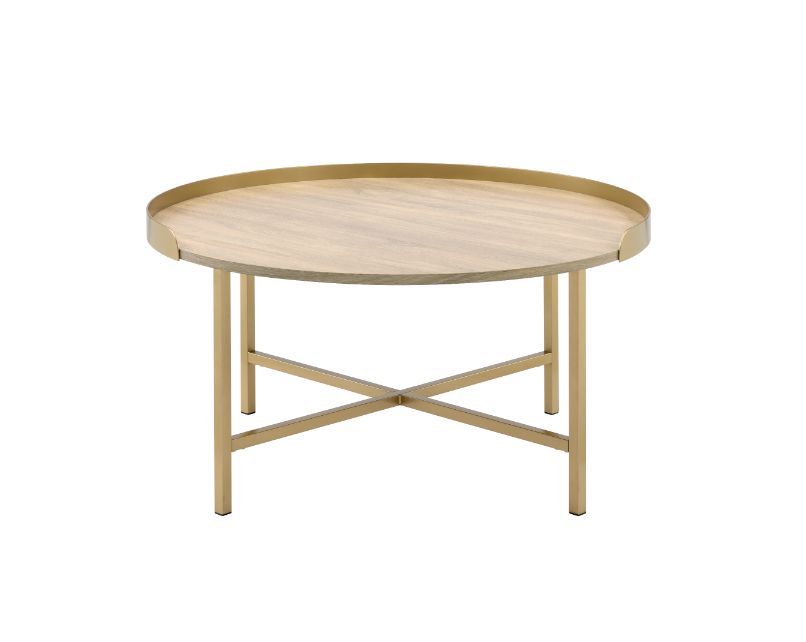 Mithea - Coffee Table - Oak Table Top & Gold Finish - Urban Living Furniture (Los Angeles, CA)