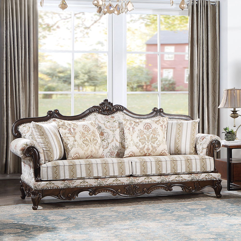 Nayla - Sofa With 4 Pillows - Pattern Fabric & Cherry - Urban Living Furniture (Los Angeles, CA)
