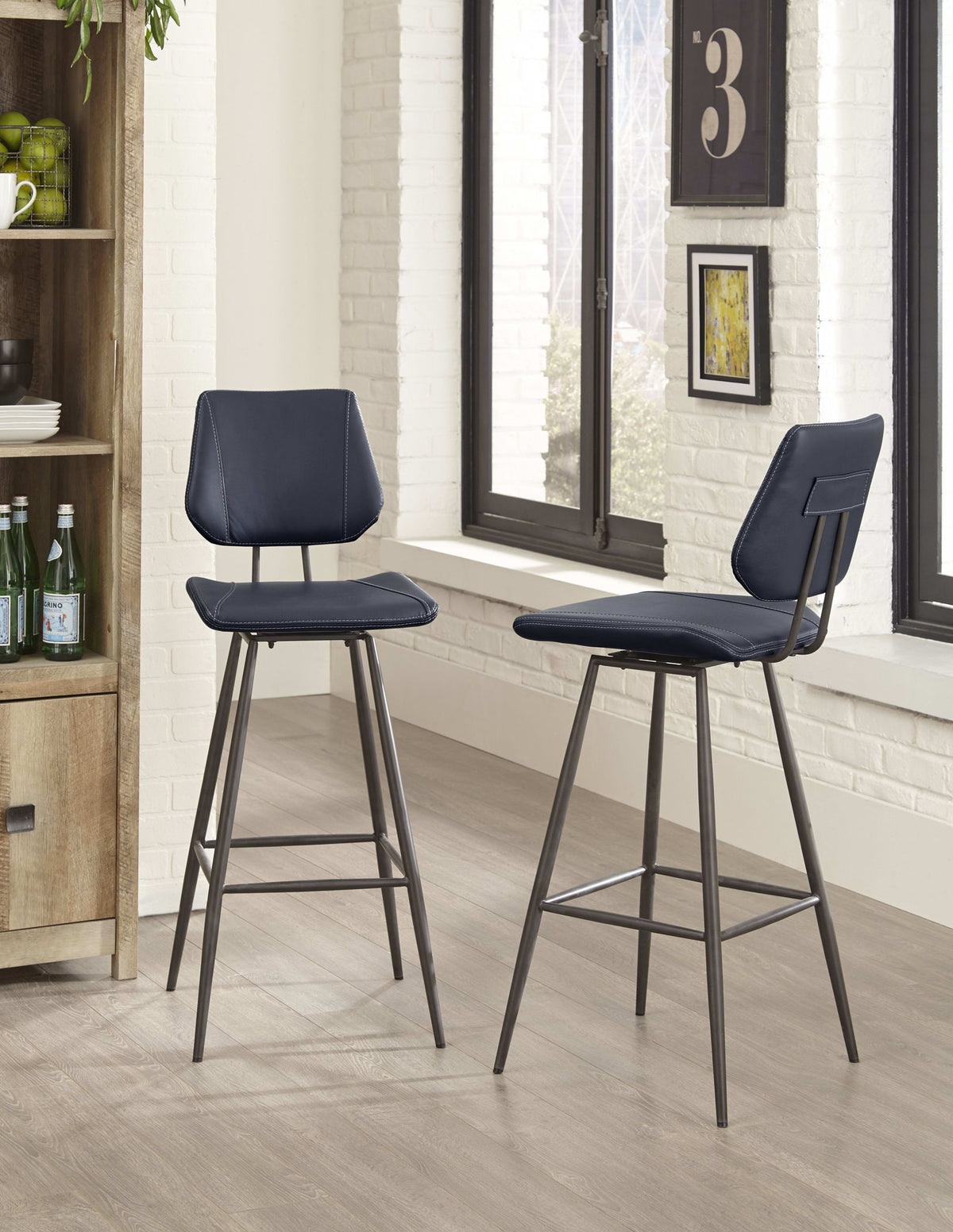 Crossroads - Vinson Modern Swivel Bar Stool (Set of 2) - Cobalt