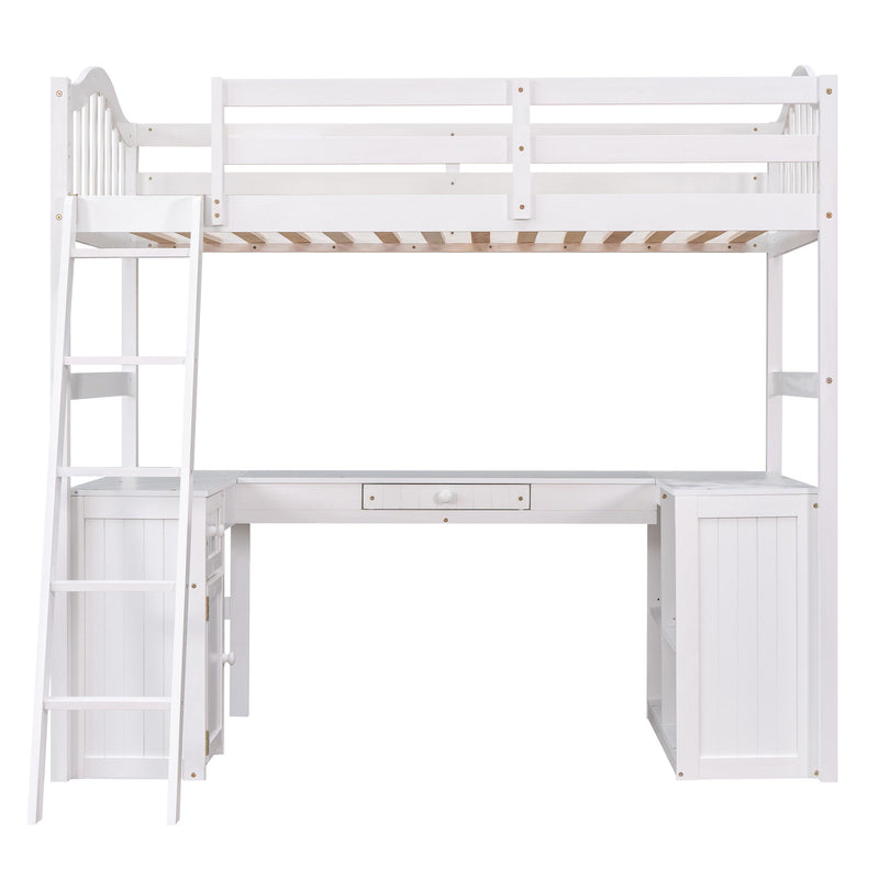 Loft Bed With Drawers, Cabinet, Shelves With Desk