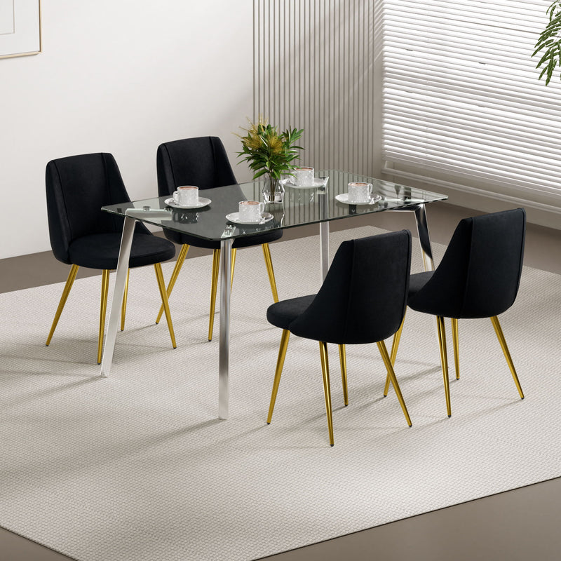 Modern Simple Velvet Dining Chair Set With Gold Metal Legs (Set of 4) - Black