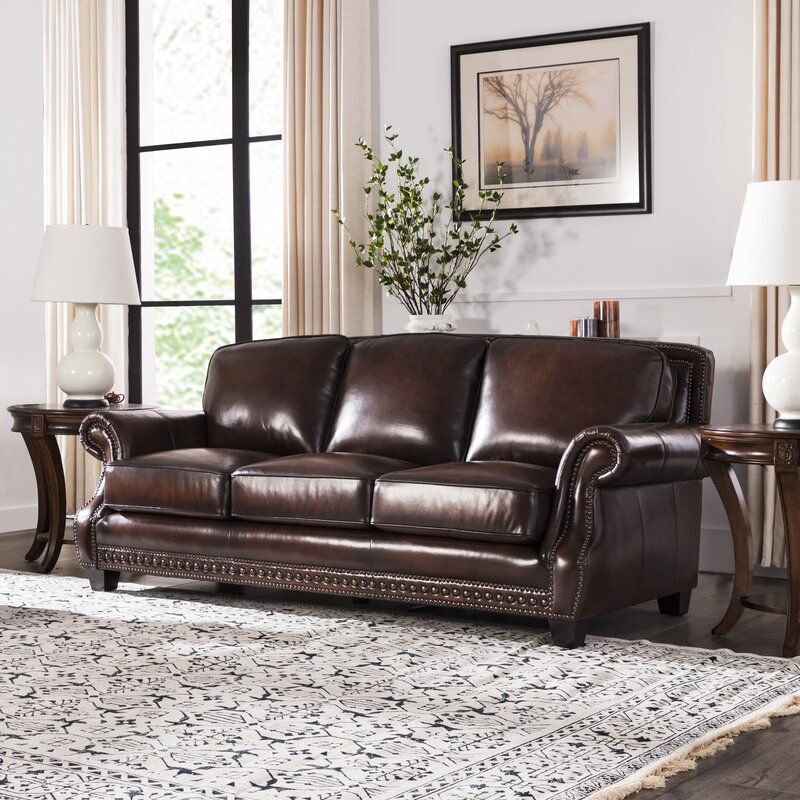 Traditional Roll Arm Nailhead Leather Sofa - Brown - Urban Living Furniture (Los Angeles, CA)