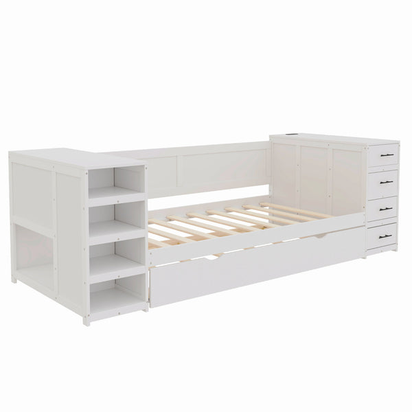 Daybed With Side Shelves, Multi Functional Desk & Charging Station