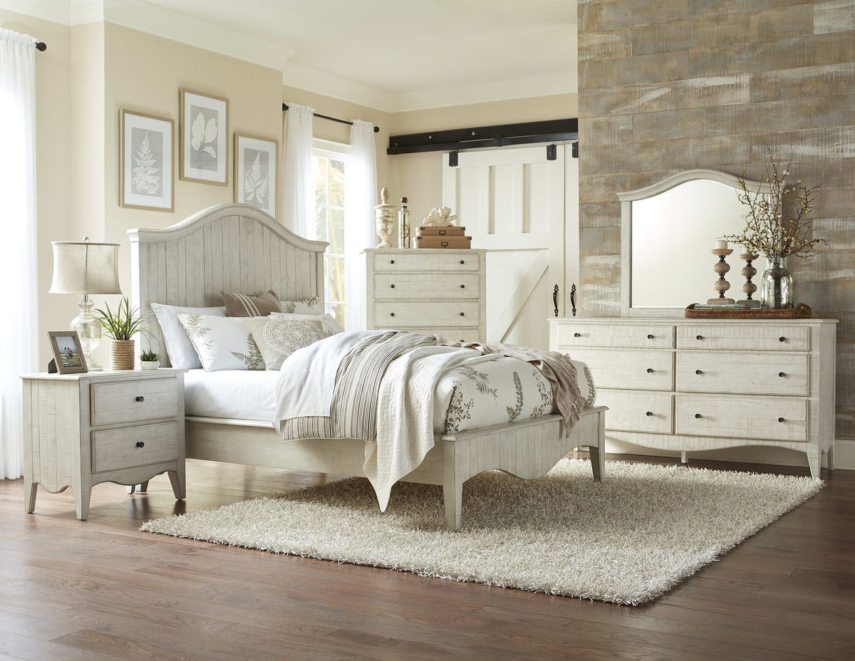 Ella - Solid California King Wood Crown Bed - White Wash