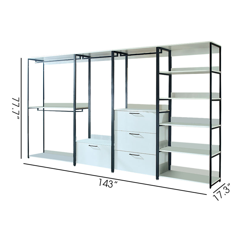 Fiona - Freestanding Walk In Wood Closet System & Metal Frame Durable Storage Solution Melamine - White