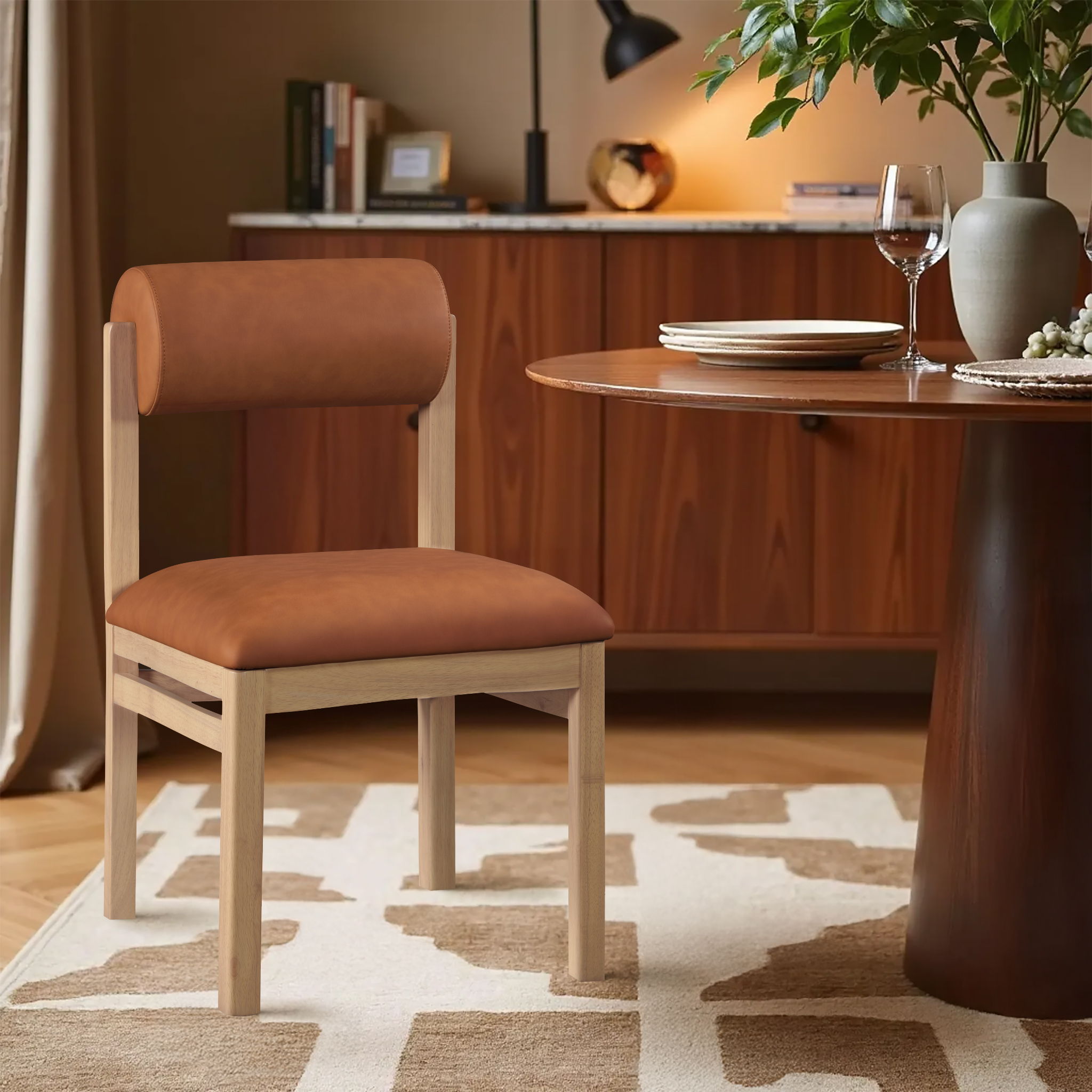 Roundhill - Faux Leather Dining Chair (Set of 2) - Natural Frame - Urban Living Furniture (Los Angeles, CA)